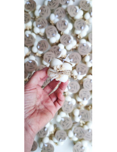 Velas mini bubble con flores y lazo enmedio