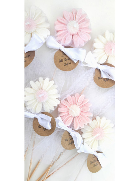 Piruletas Velas Margaritas con tul