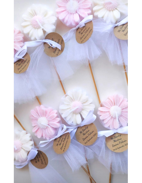 Piruletas Velas Margaritas con tul