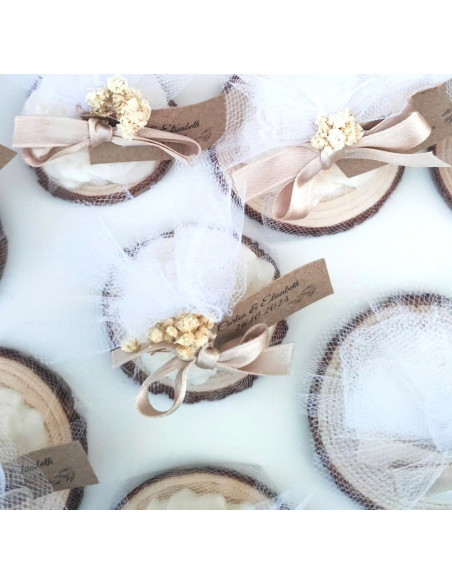 Velas Peonía con madera